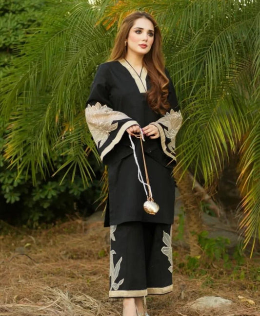 Almond Plazo Black 2pc